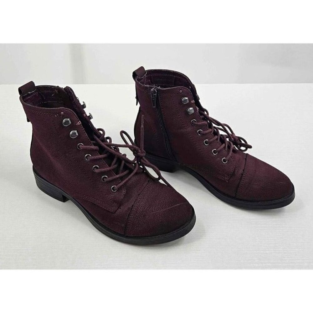 Madden Girl Charrie Womens Zip Side Lace-up Combat Wine Suede Boot Booties 6.5M